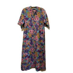 Barbara‎ Lee Womens Groovy House Dress Multicolor Floral Short Sleeve Vintage M